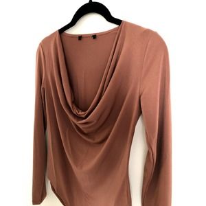 Womens Sz Med Long Sleeve Cowl Neck Bodysuit Salmon